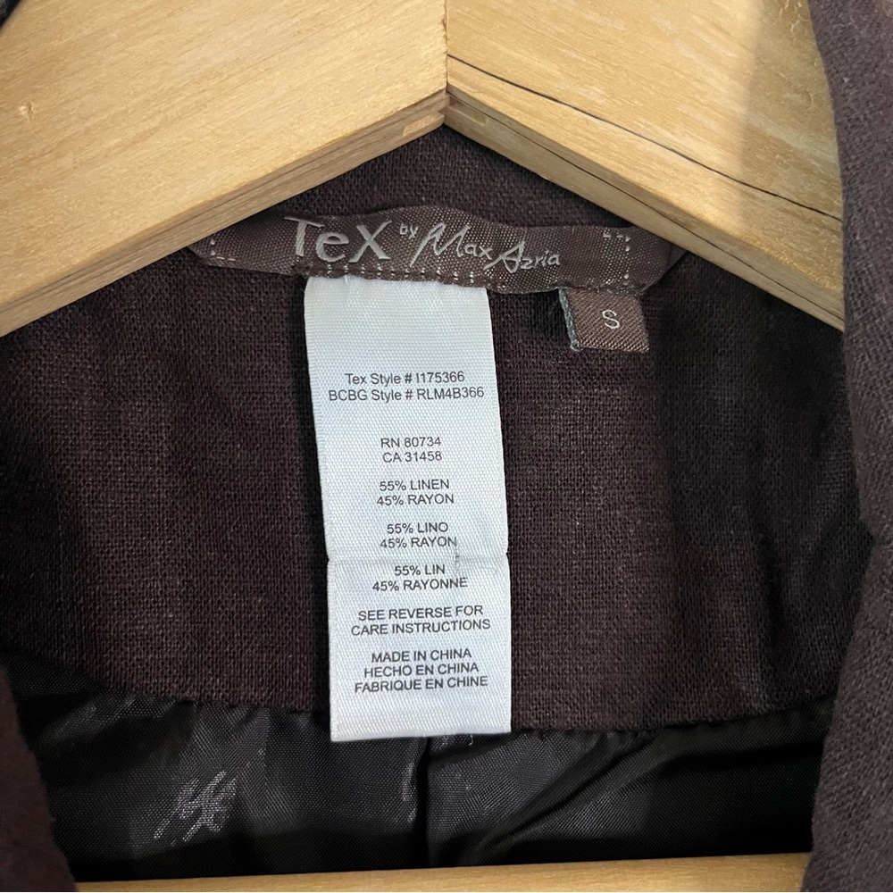 Vintage 2000s Designer Max Azria Euro Minimalist Brown Linen Blazer Jacket S - Picture 10 of 11